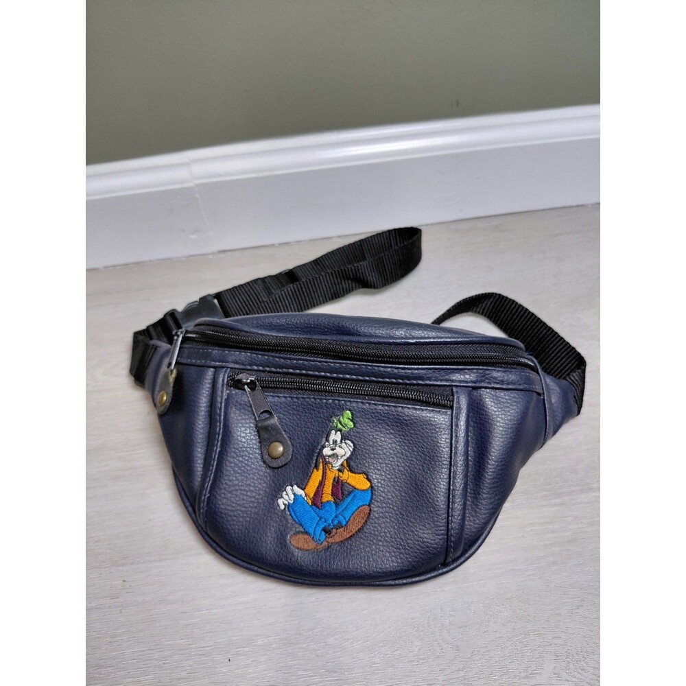 Walt Disney Vintage Goofy Fanny Pack Crossbody Bag Navy Blue Leather